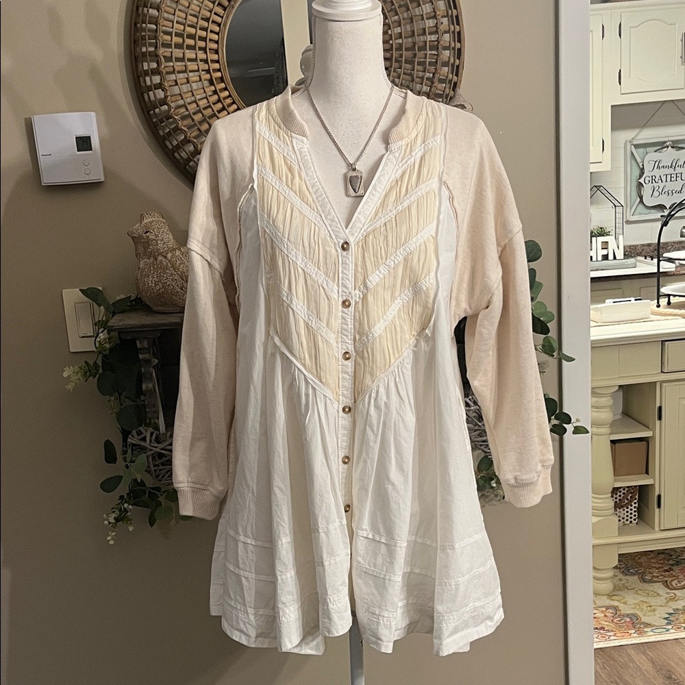Anthropologie Pilcro Twofer Cream and White Mini Dress